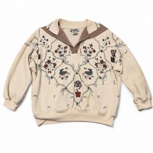 Vintage 90’s Floral Collared Sweatshirt Women’s Small Grandma Cottage Spring
